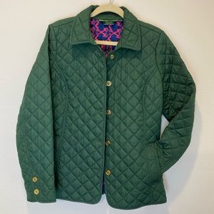 Quilted princess seam equestrian coat in emerald green